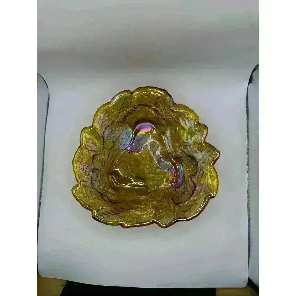 Northwood Carnival Glass Large Strawberry Bowl with Plain Exterior Marigold